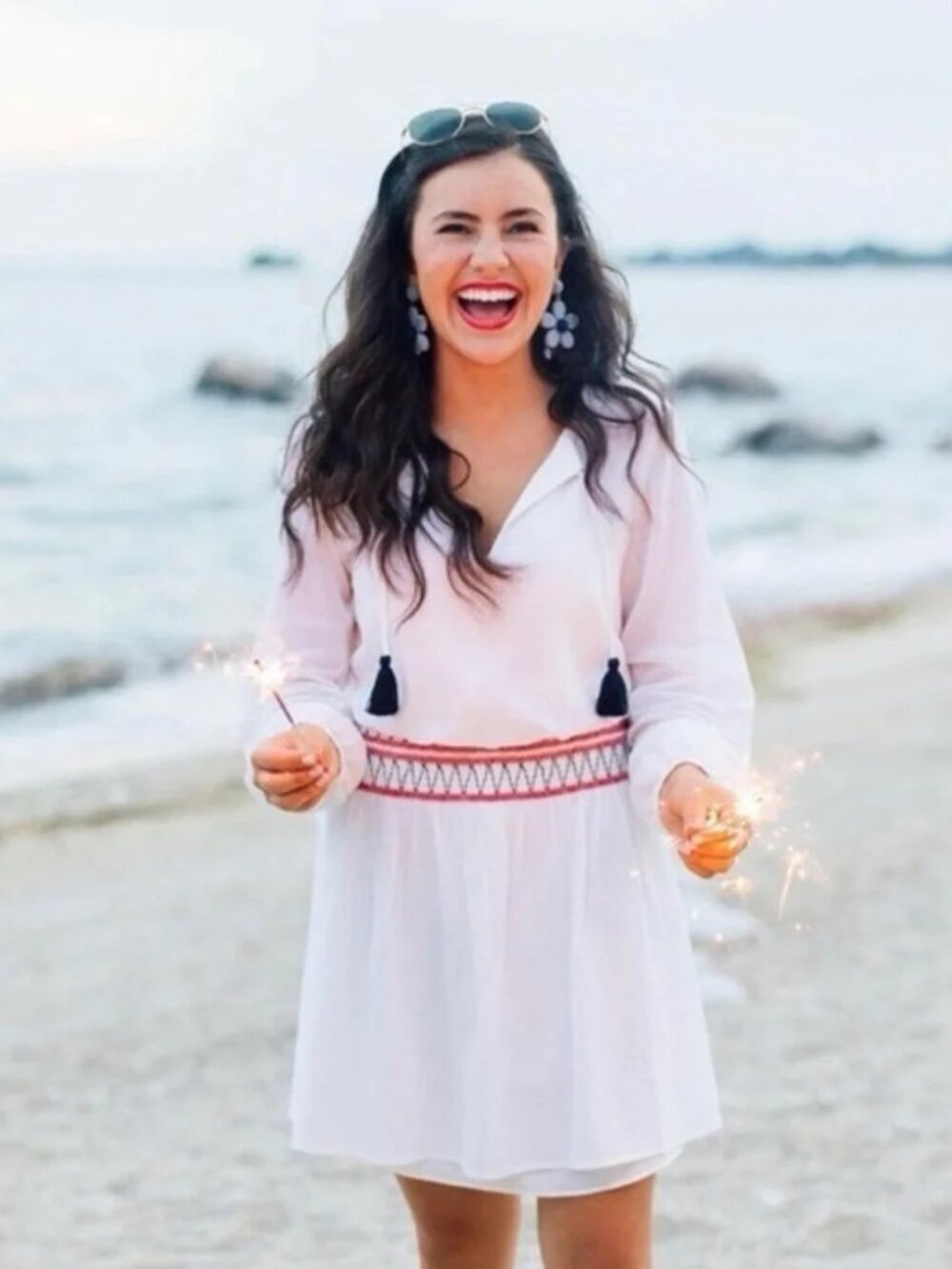 Sail to Sable White Boho Tassel Dress | Smocked Waist Long Sleeve Mini - Picture 9 of 10